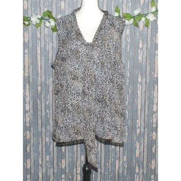 Cato Sleeveless Blouse Top Size 26W 28W Leopard Print Front Tie Lined - Picture 1 of 11